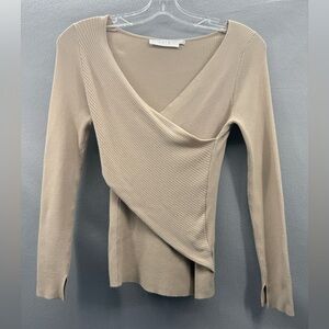 Astr the label cross front rib long sleeve ribbed sweater size M